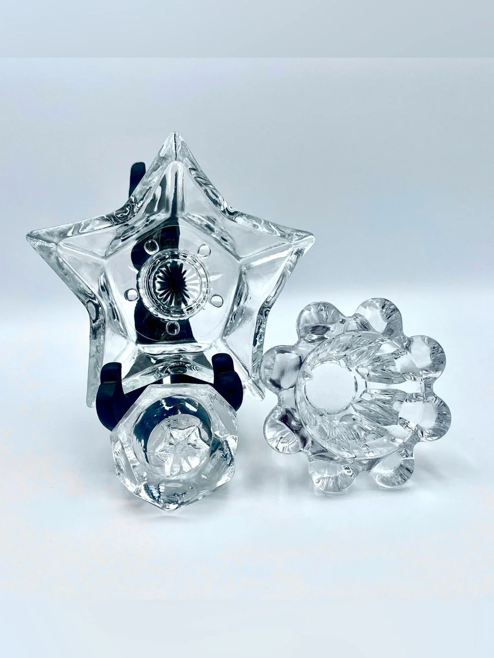 Vintage Mid-Century Crystal Candle Holder Lot - Starburst & Bubble Base